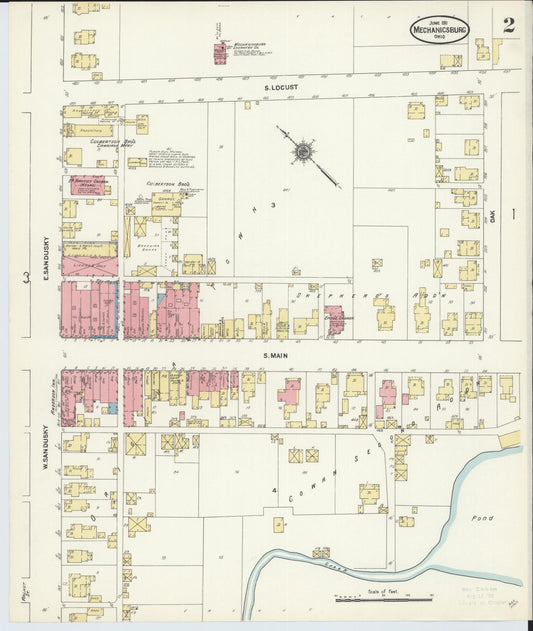 Sanborn Fire Insurance Map from Mechanicsburg, Champaign County, Ohio (1911), Sheet #0002 - Historic Sanborn Fire Insurance Map Print, vintage old map wall art, antique decor, genealogy gift, Ohio Ohio map
