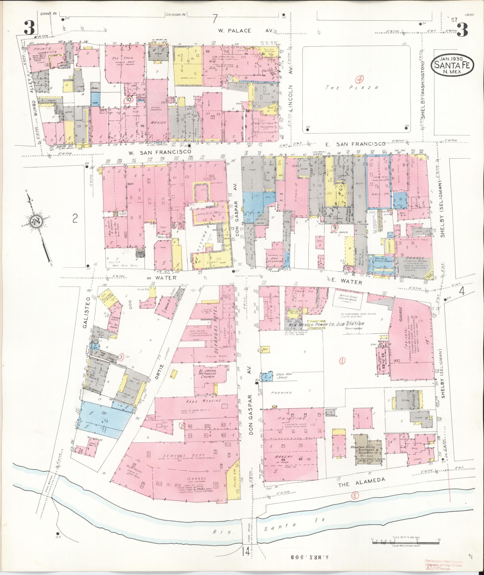 Sanborn Fire Insurance Map from Santa Fe, Santa Fe County, New Mexico (1948), Sheet #0003 - Historic Sanborn Fire Insurance Map Print, vintage old map wall art, antique decor, genealogy gift, New Mexico New Mexico map