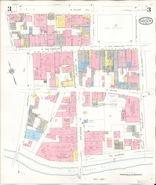 Sanborn Fire Insurance Map from Santa Fe, Santa Fe County, New Mexico (1948), Sheet #0003 - Historic Sanborn Fire Insurance Map Print, vintage old map wall art, antique decor, genealogy gift, New Mexico New Mexico map