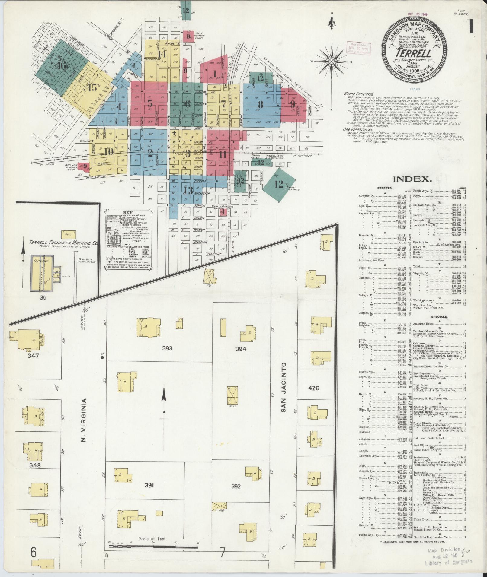 Sanborn Fire Insurance Map from Terrell, Kaufman County, Texas. (1909) – Historic Sanborn Fire Insurance Map Print
