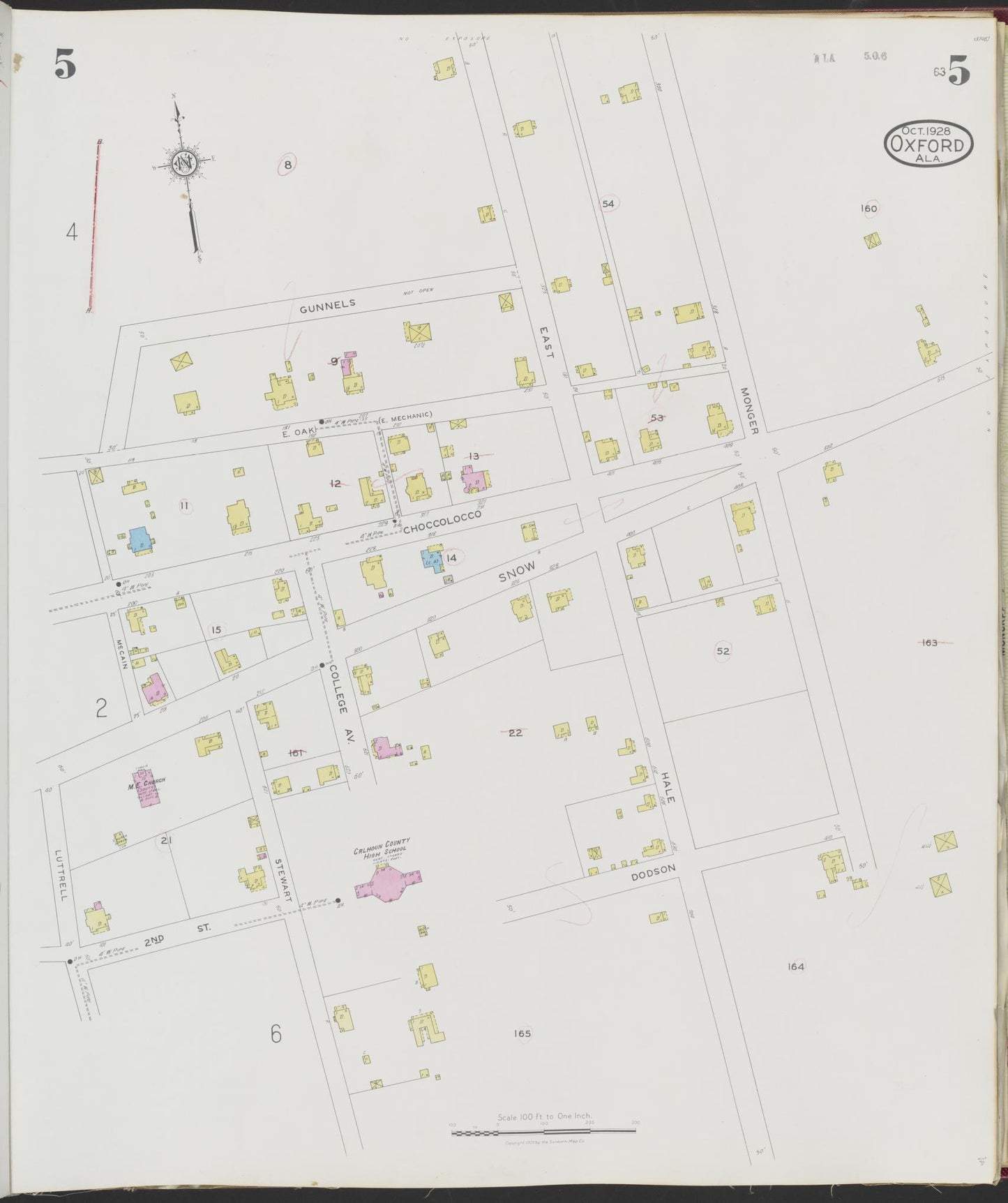 Sanborn Fire Insurance Map from Oxford, Calhoun County, Alabama (1928), Sheet #0005 - Complete Map Set gallery image, historic Sanborn map, vintage wall art, Alabama Alabama
