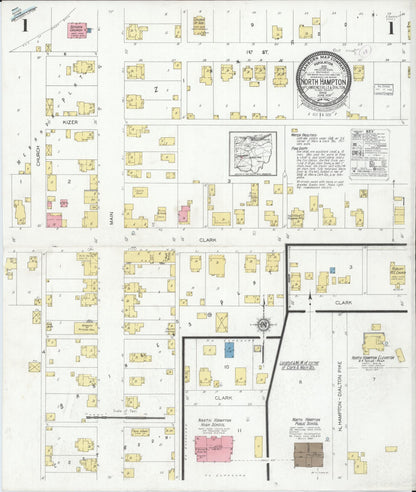 Sanborn Fire Insurance Map from North Hampton, Clark County, Ohio (1928), Sheet #0001 - Historic Sanborn Fire Insurance Map Print, vintage old map wall art, antique decor, genealogy gift, Ohio Ohio map