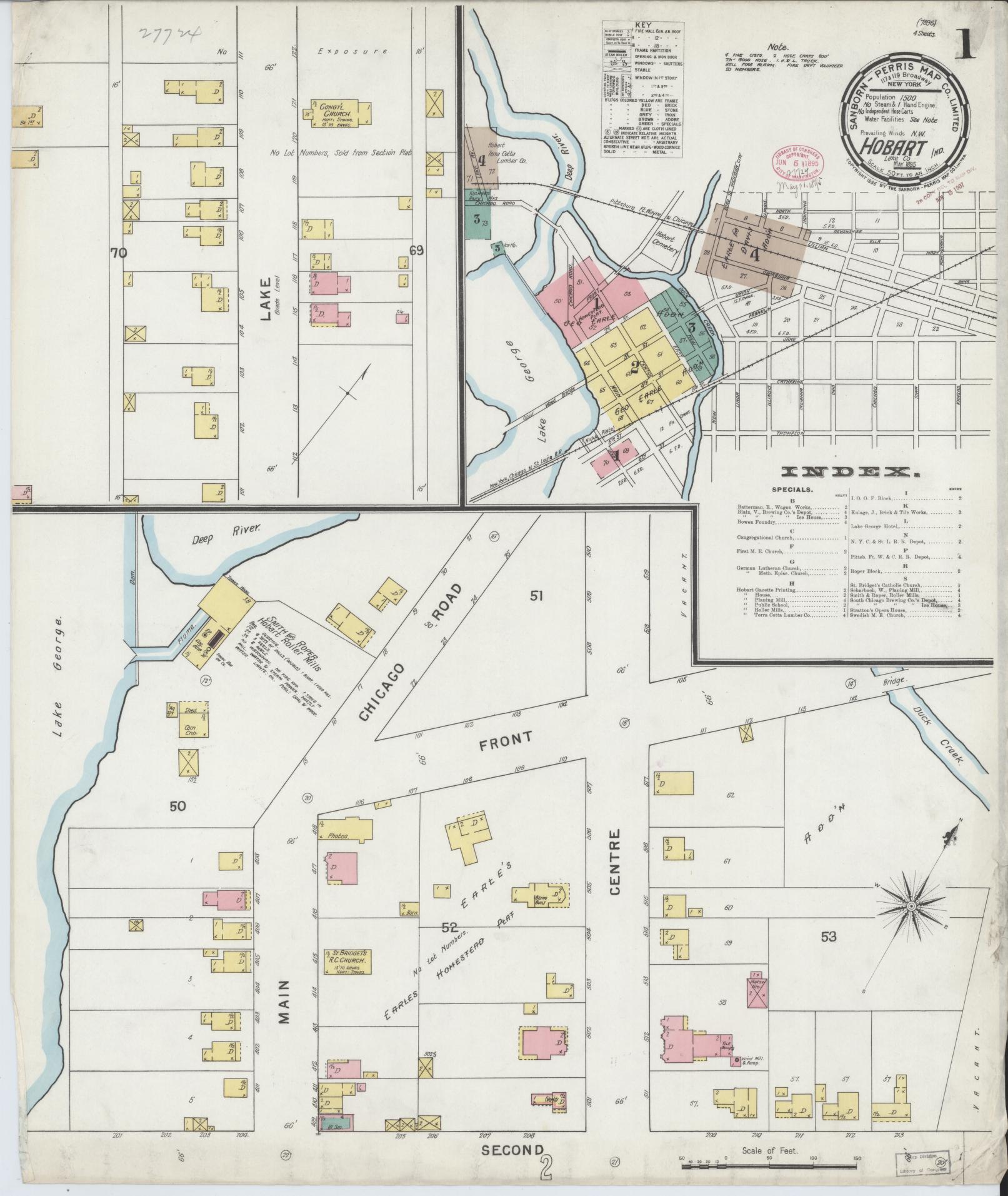 Sanborn Fire Insurance Map from Hobart, Lake County, Indiana (1895), Sheet #0001 - Complete Map Set gallery image, historic Sanborn map, vintage wall art, Indiana Indiana