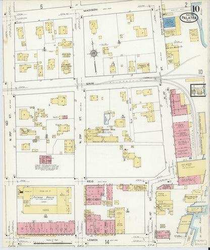 Sanborn Fire Insurance Map from Palatka, Putnam County, Florida (1915), Sheet #0010 - Complete Map Set gallery image, historic Sanborn map, vintage wall art, Florida Florida