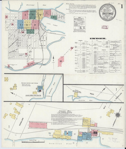 Sanborn Fire Insurance Map from Hastings, Dakota County, Minnesota (1911), Sheet #0001 - Historic Sanborn Fire Insurance Map Print, vintage old map wall art, antique decor, genealogy gift, Minnesota Minnesota map