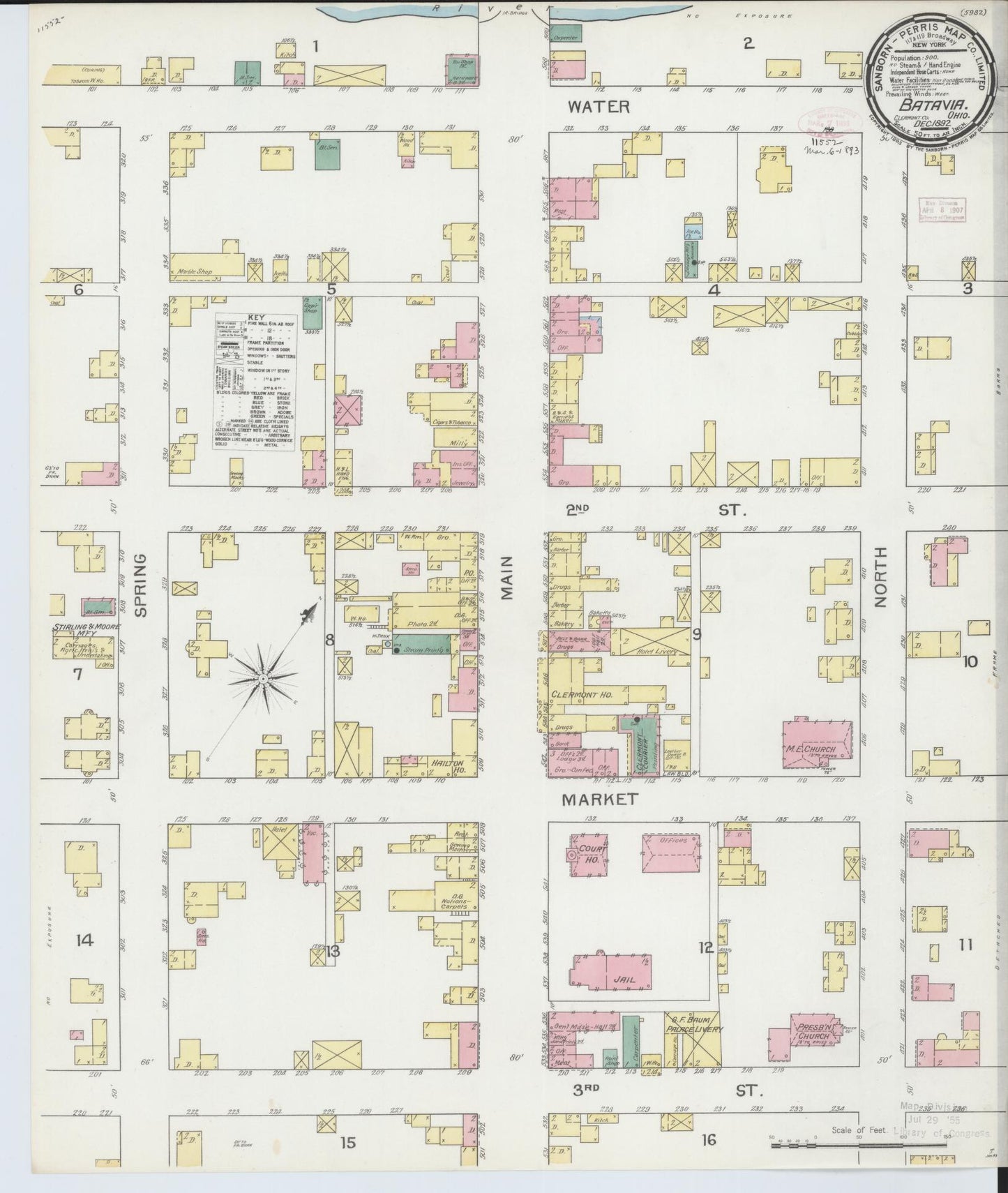 Sanborn Fire Insurance Map from Batavia, Clermont County, Ohio (1892), Sheet #0001 - Historic Sanborn Fire Insurance Map Print, vintage old map wall art, antique decor, genealogy gift, Ohio Ohio map