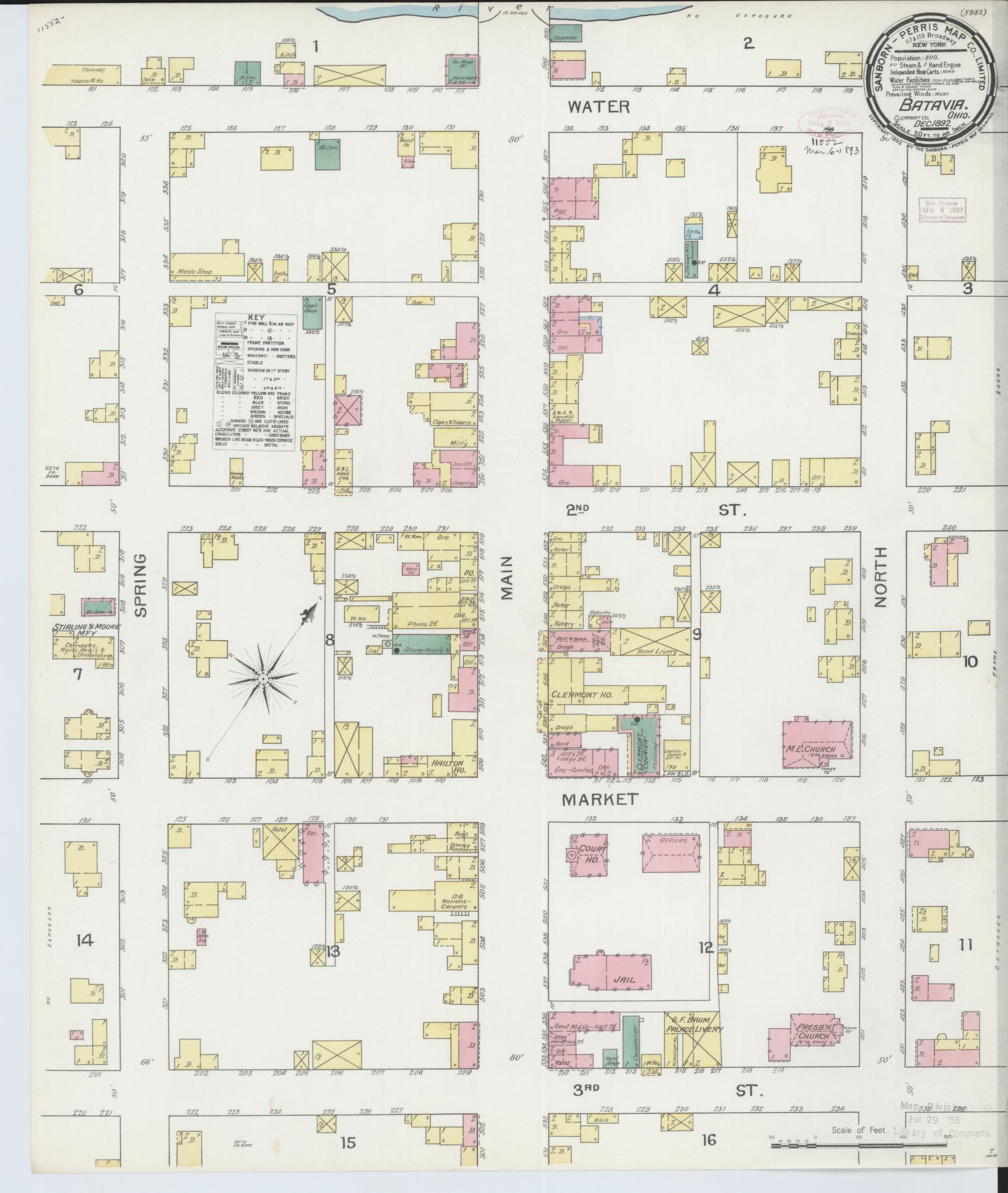 Sanborn Fire Insurance Map from Batavia, Clermont County, Ohio (1892), Sheet #0001 - Historic Sanborn Fire Insurance Map Print, vintage old map wall art, antique decor, genealogy gift, Ohio Ohio map