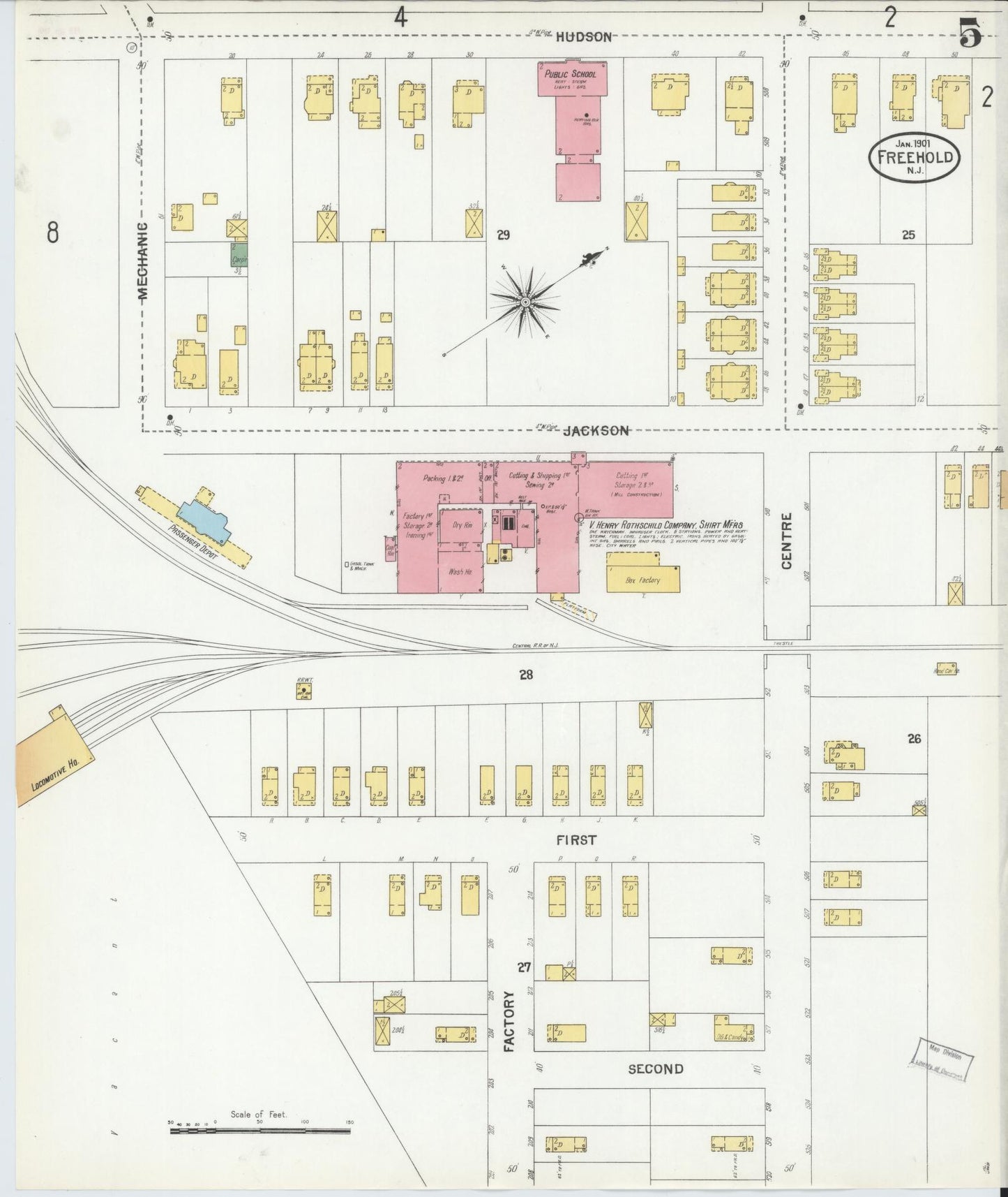 Sanborn Fire Insurance Map from Freehold, Monmouth County, New Jersey (1901), Sheet #0005 - Complete Map Set gallery image, historic Sanborn map, vintage wall art, New Jersey New Jersey