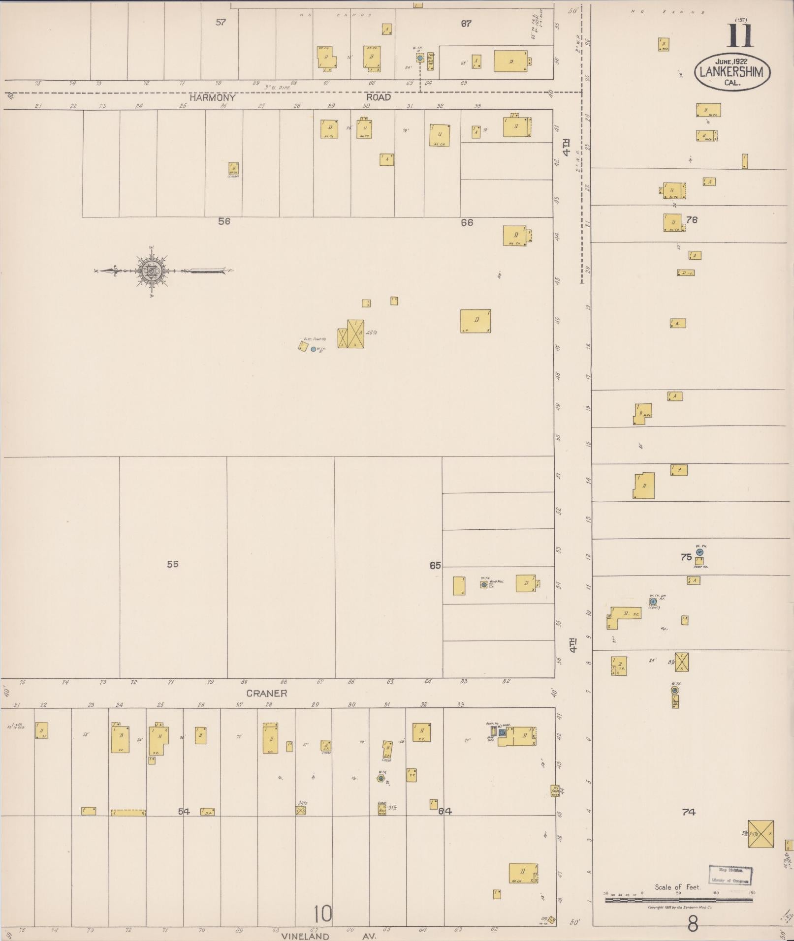Sanborn Fire Insurance Map from Lankershim, Los Angeles County, California (1922), Sheet #0011 - Historic Sanborn Fire Insurance Map Print, vintage old map wall art, antique decor, genealogy gift, California California map
