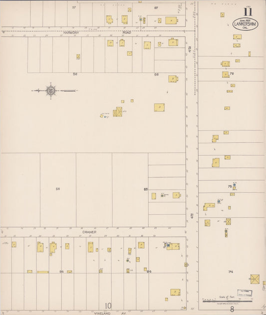 Sanborn Fire Insurance Map from Lankershim, Los Angeles County, California (1922), Sheet #0011 - Historic Sanborn Fire Insurance Map Print, vintage old map wall art, antique decor, genealogy gift, California California map
