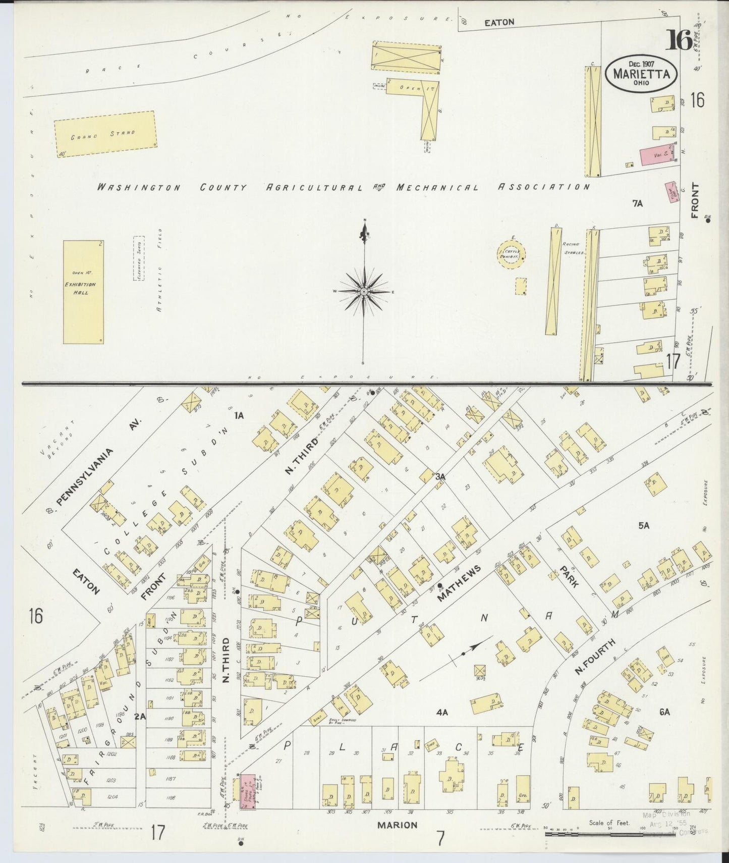 Sanborn Fire Insurance Map from Marietta, Washington County, Ohio (1907), Sheet #0016 - Complete Map Set gallery image, historic Sanborn map, vintage wall art, Ohio Ohio
