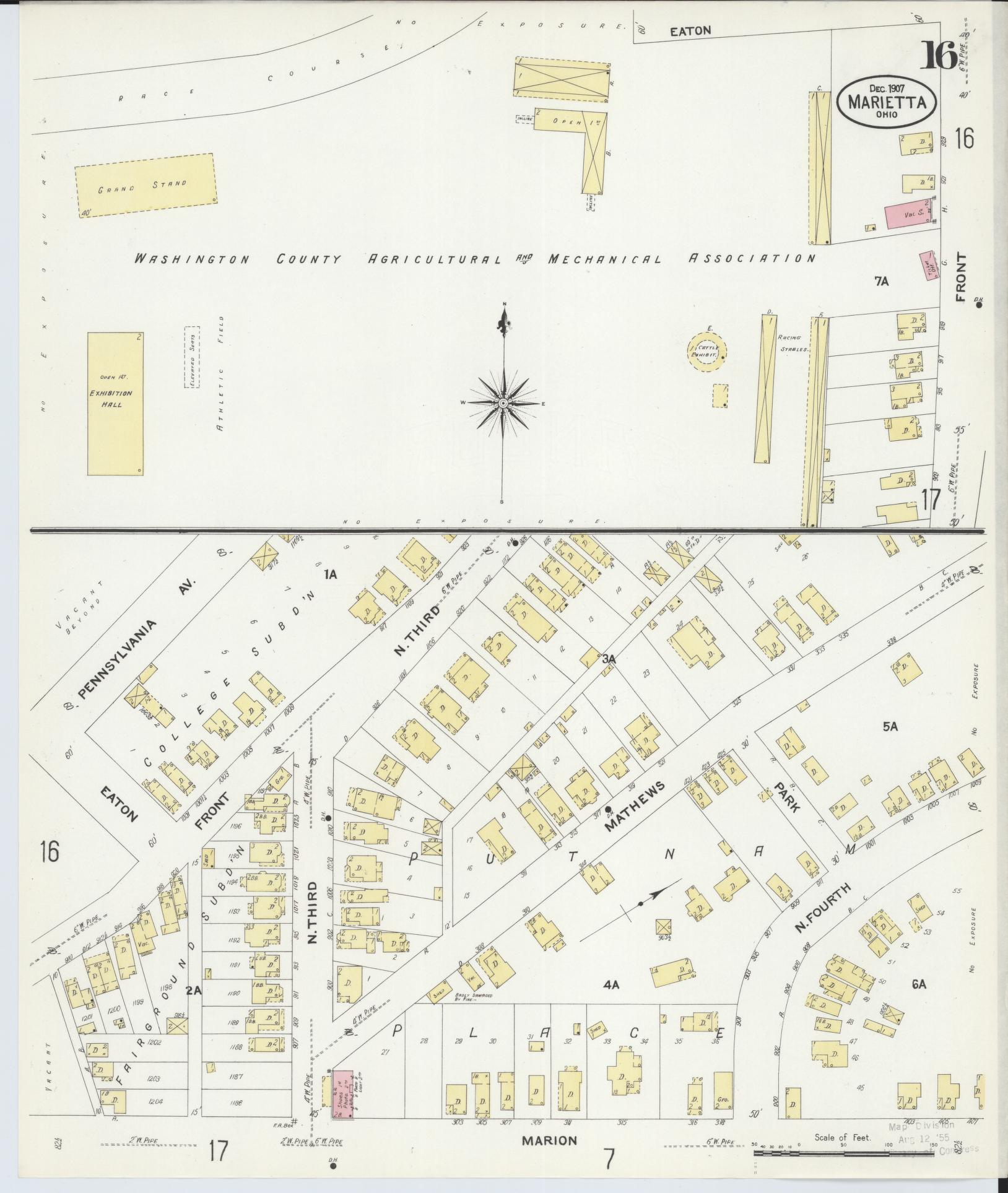 Sanborn Fire Insurance Map from Marietta, Washington County, Ohio (1907), Sheet #0016 - Complete Map Set gallery image, historic Sanborn map, vintage wall art, Ohio Ohio