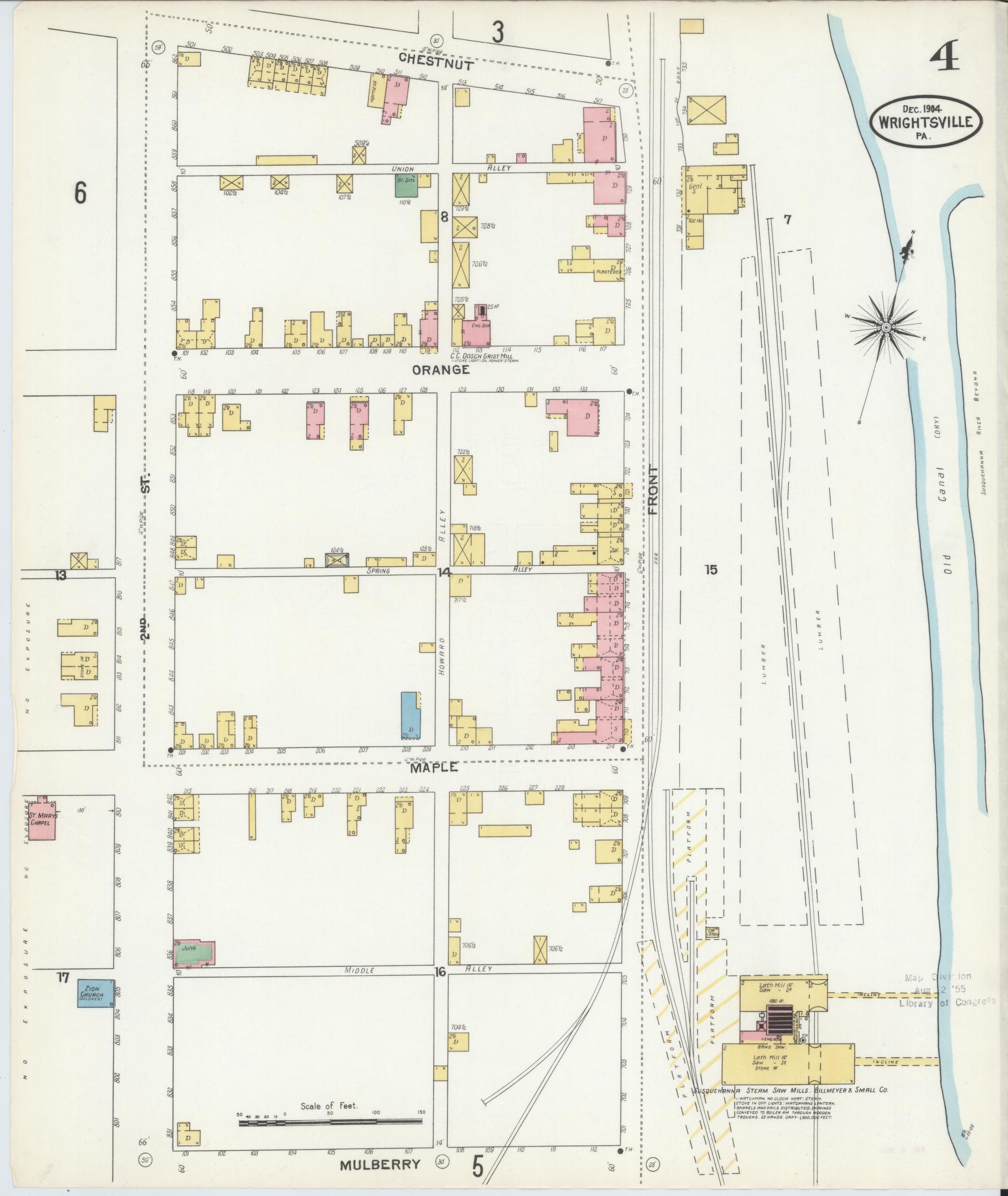 Sanborn Fire Insurance Map from Wrightsville, York County, Pennsylvania (1904), Sheet #0004 - Complete Map Set gallery image, historic Sanborn map, vintage wall art, Pennsylvania Pennsylvania