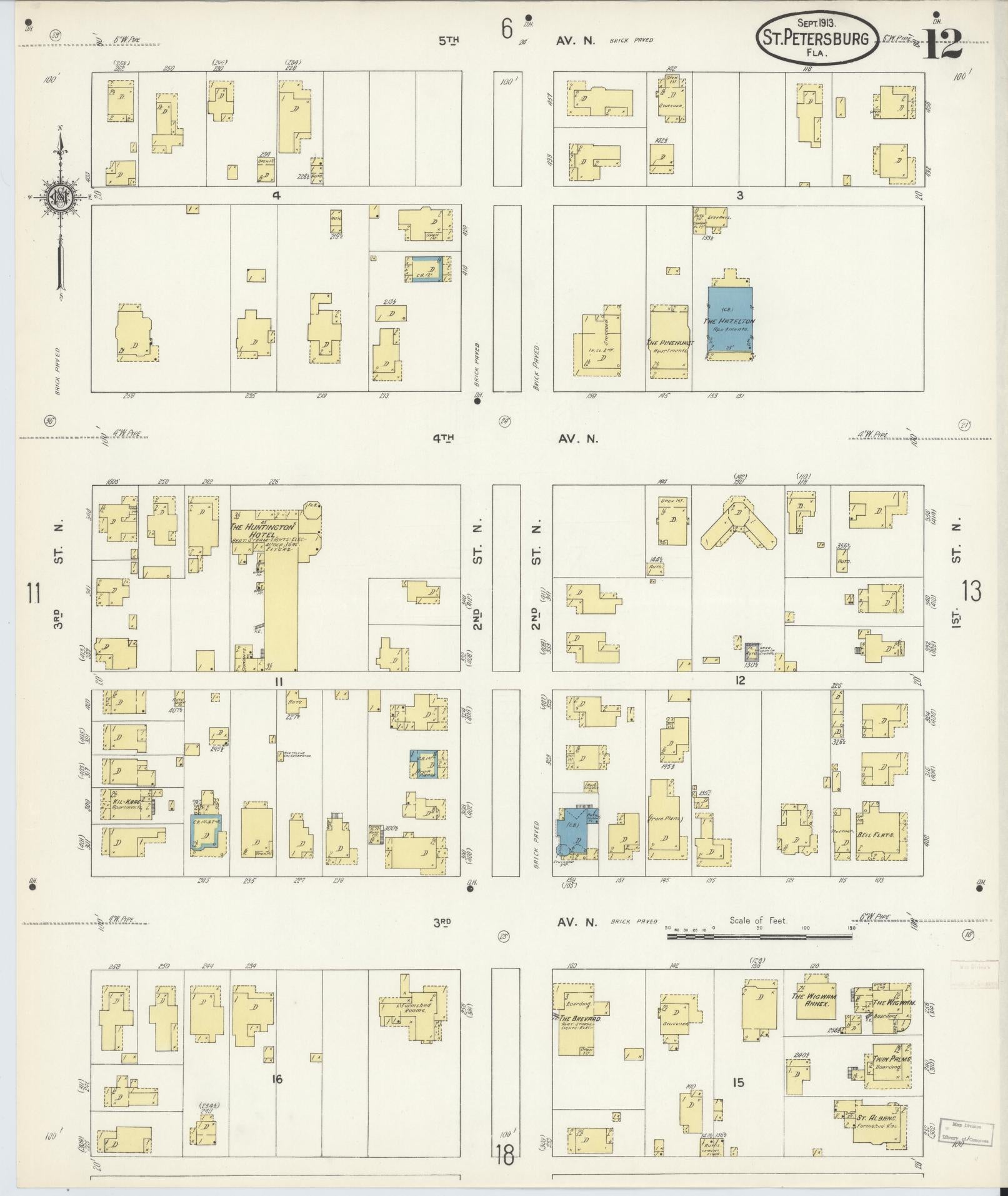 Sanborn Fire Insurance Map from Saint Petersburg, Pinellas County, Florida (1913), Sheet #0012 - Complete Map Set gallery image, historic Sanborn map, vintage wall art, Florida Florida