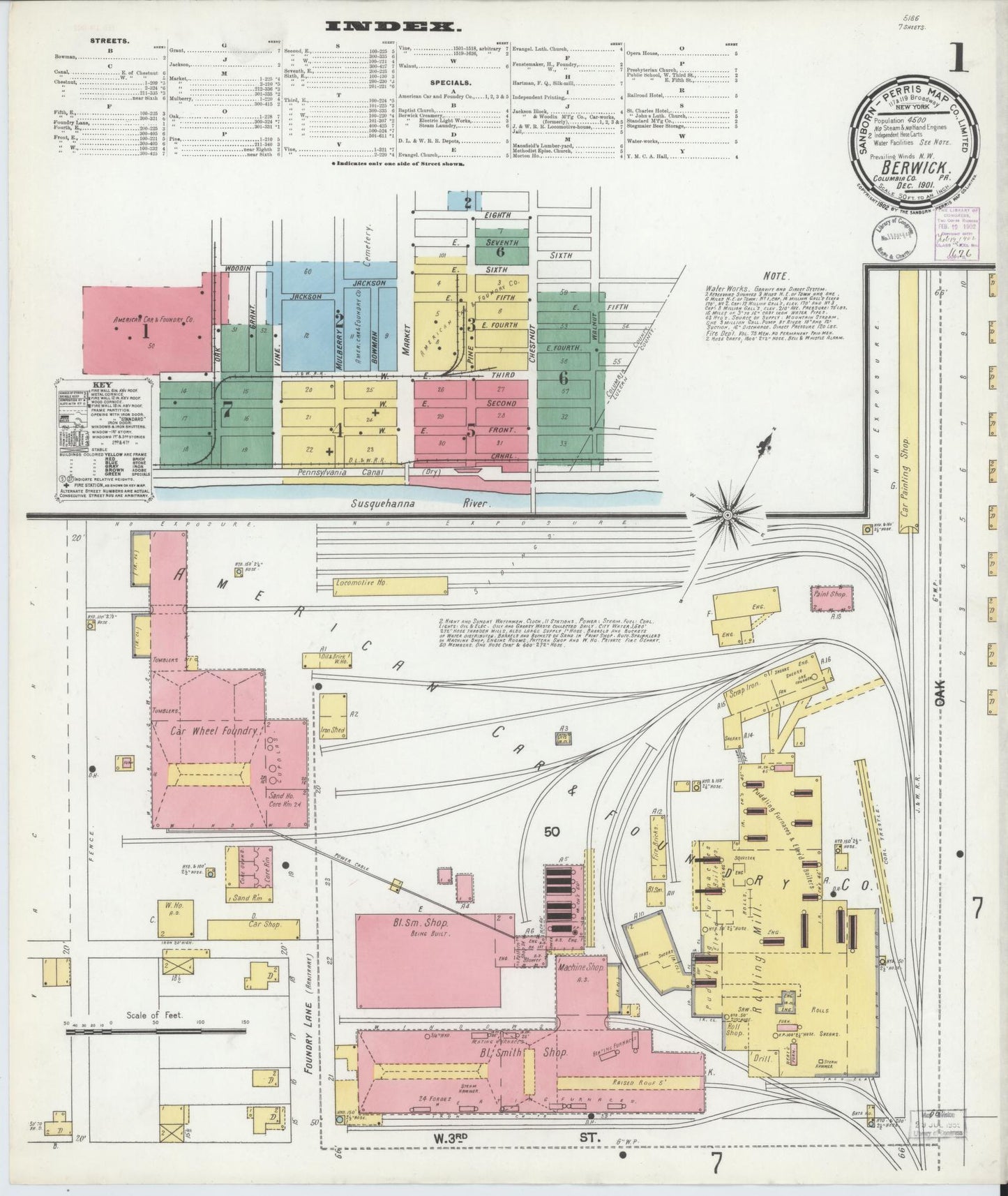 Sanborn Fire Insurance Map from Berwick, Columbia County, Pennsylvania (1901), Sheet #0001 - Historic Sanborn Fire Insurance Map Print, vintage old map wall art, antique decor, genealogy gift, Pennsylvania Pennsylvania map