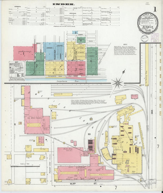 Sanborn Fire Insurance Map from Berwick, Columbia County, Pennsylvania (1901), Sheet #0001 - Historic Sanborn Fire Insurance Map Print, vintage old map wall art, antique decor, genealogy gift, Pennsylvania Pennsylvania map