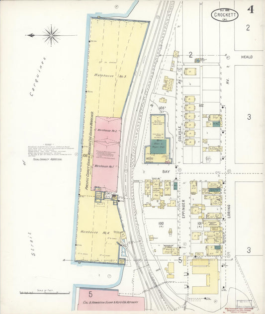 Sanborn Fire Insurance Map from Crockett, Contra Costa County, California (1899), Sheet #0004 - Historic Sanborn Fire Insurance Map Print, vintage old map wall art, antique decor, genealogy gift, California California map