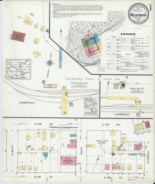 Sanborn Fire Insurance Map from Walsenburg, Huerfano County, Colorado (1919), Sheet #0001 - Historic Sanborn Fire Insurance Map Print, vintage old map wall art, antique decor, genealogy gift, Colorado Colorado map