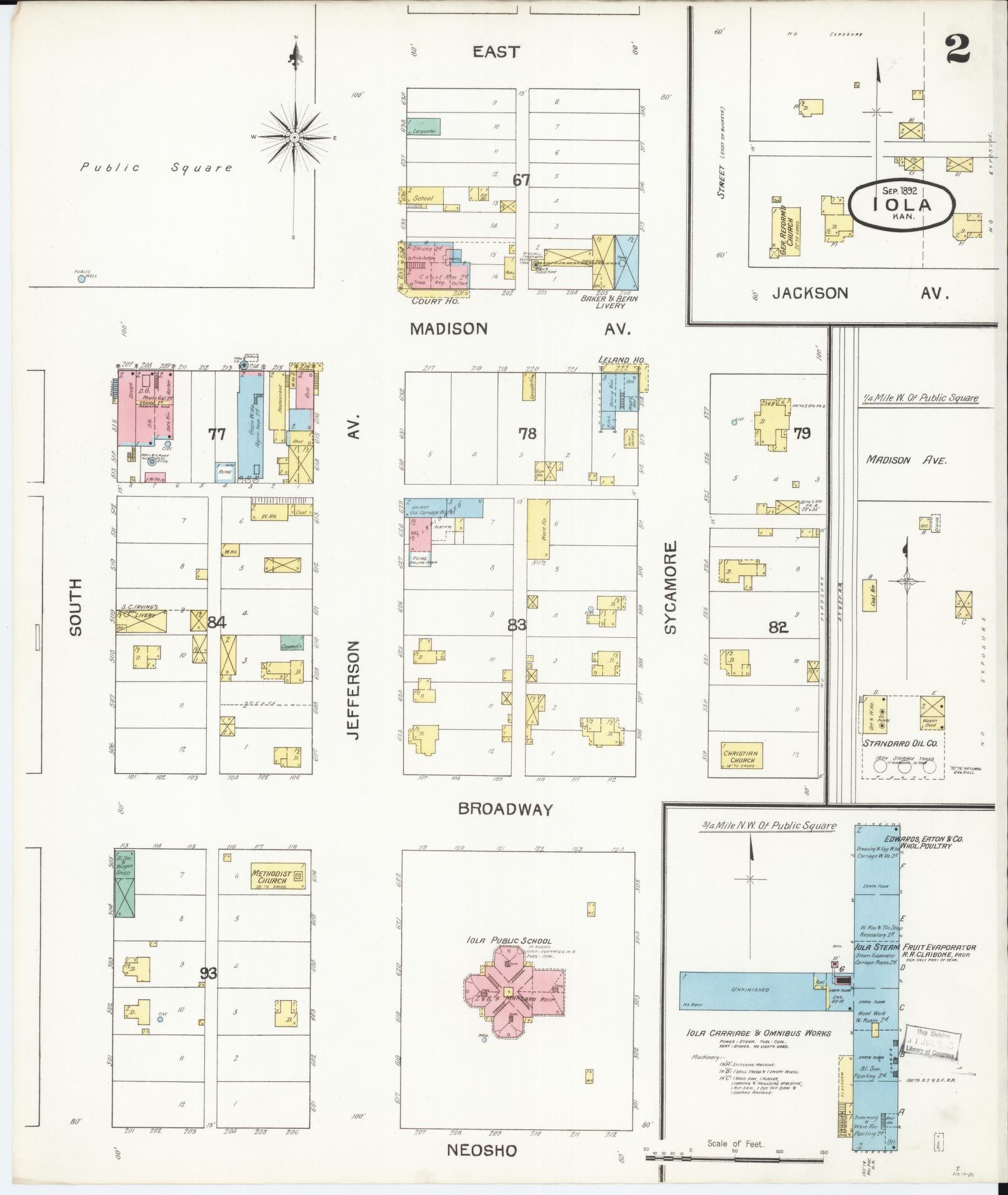 Sanborn Fire Insurance Map from Iola, Allen County, Kansas (1892), Sheet #0002 - Historic Sanborn Fire Insurance Map Print, vintage old map wall art, antique decor, genealogy gift, Kansas Kansas map