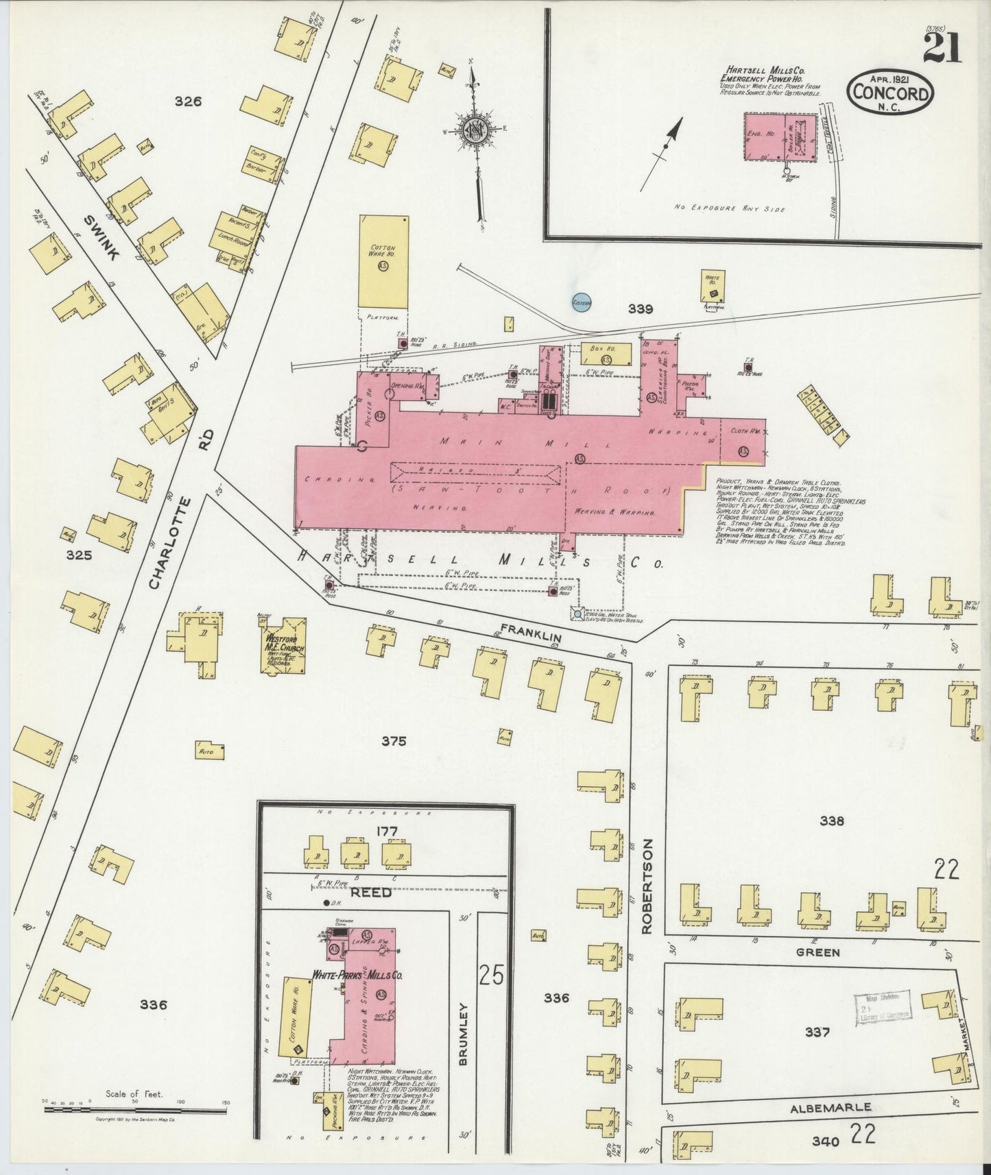 Sanborn Fire Insurance Map from Concord, Cabarrus County, North Carolina (1921), Sheet #0021 - Complete Map Set gallery image, historic Sanborn map, vintage wall art, North Carolina North Carolina