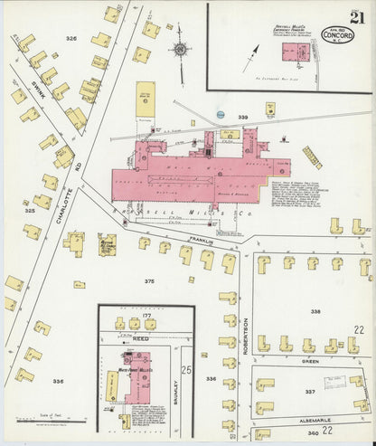 Sanborn Fire Insurance Map from Concord, Cabarrus County, North Carolina (1921), Sheet #0021 - Complete Map Set gallery image, historic Sanborn map, vintage wall art, North Carolina North Carolina