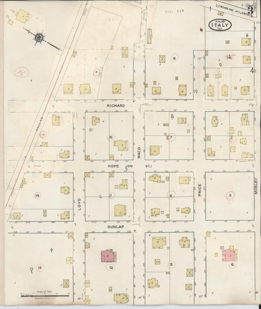Sanborn Fire Insurance Map from Italy, Ellis County, Texas (1944), Sheet #0003 - Historic Sanborn Fire Insurance Map Print, vintage old map wall art, antique decor, genealogy gift, Texas Texas map