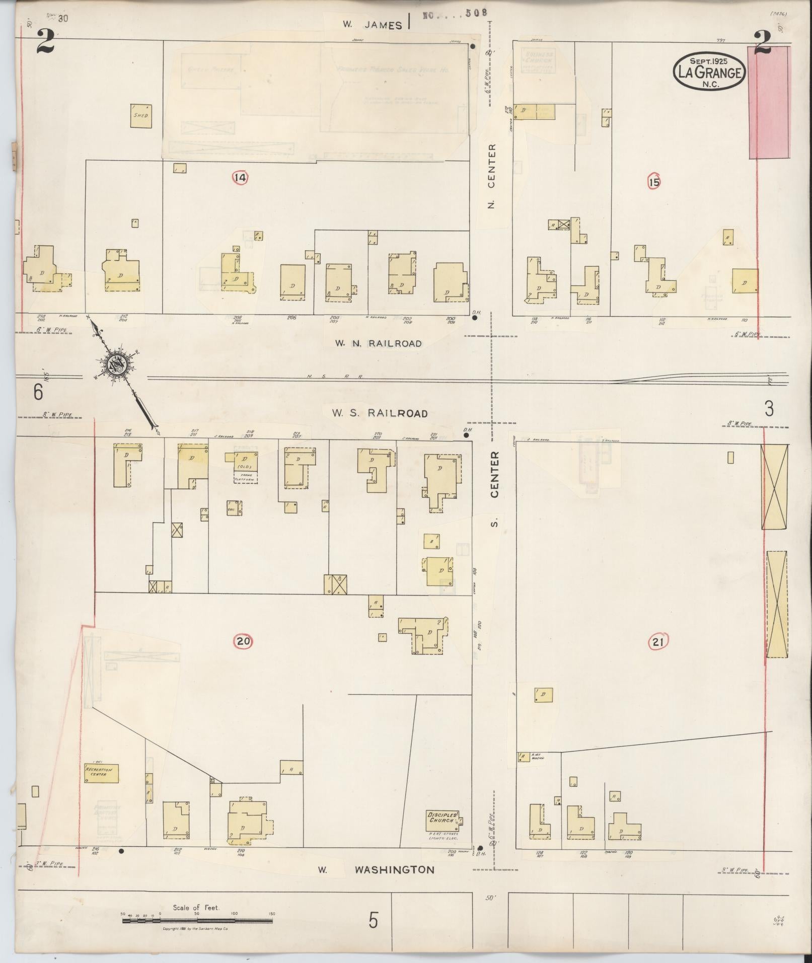 Sanborn Fire Insurance Map from La Grange, Lenoir County, North Carolina (1944), Sheet #0002 - Historic Sanborn Fire Insurance Map Print, vintage old map wall art, antique decor, genealogy gift, North Carolina North Carolina map