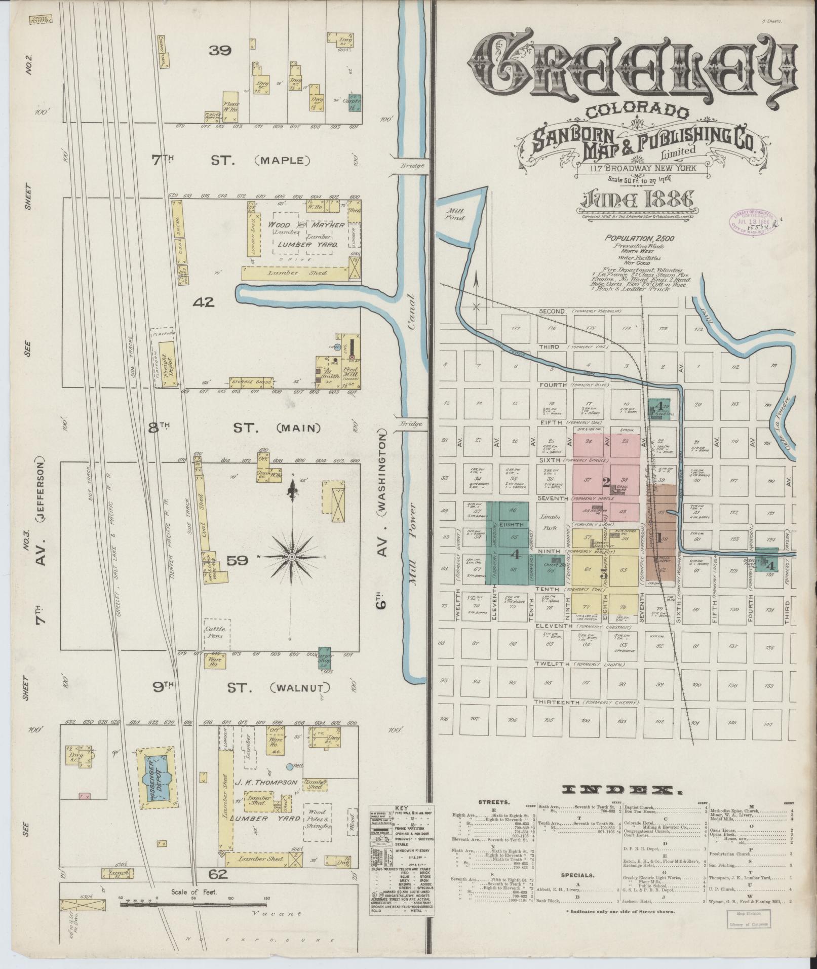 Sanborn Fire Insurance Map from Greeley, Weld County, Colorado (1886), Sheet #0001 - Complete Map Set gallery image, historic Sanborn map, vintage wall art, Colorado Colorado