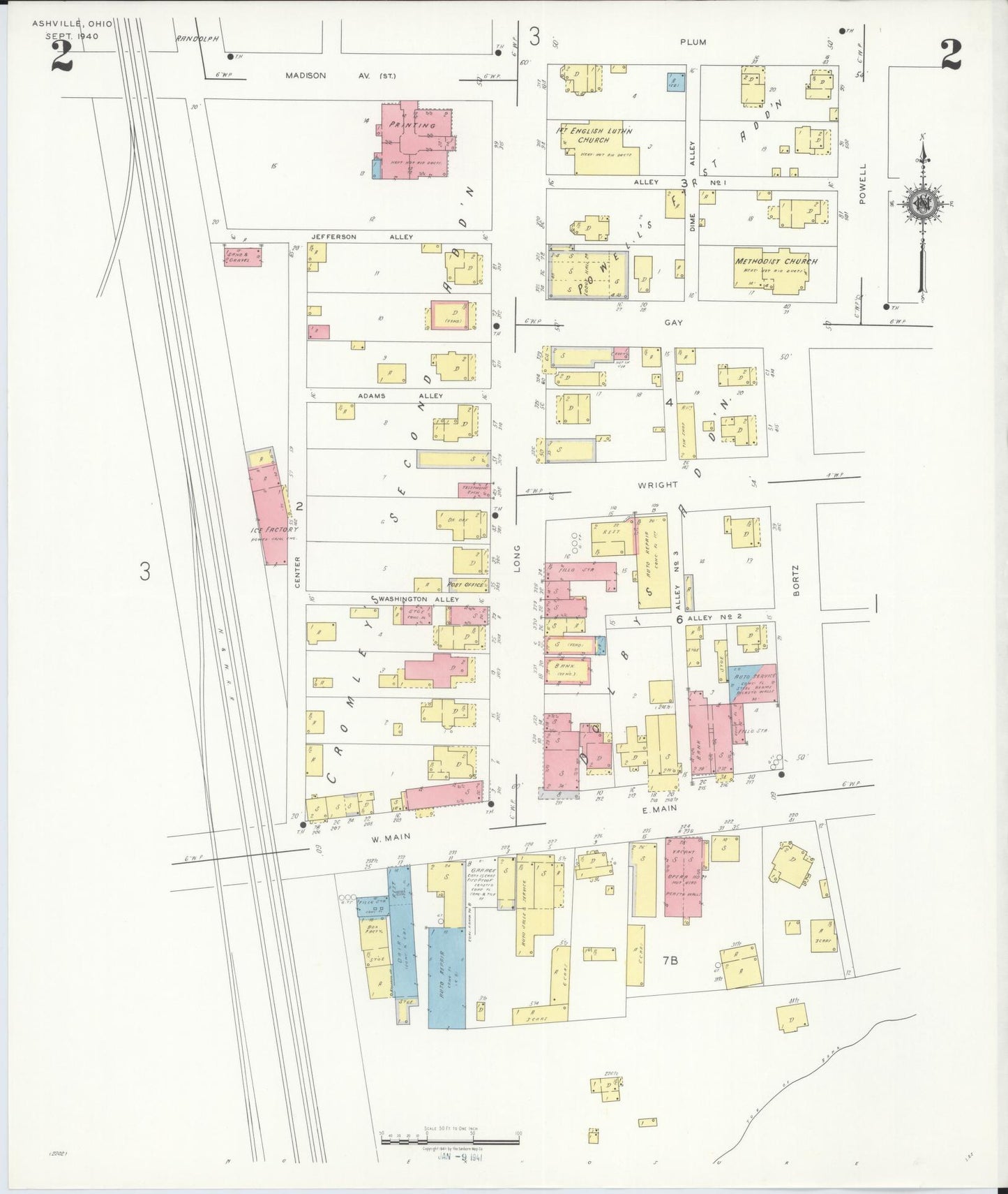Sanborn Fire Insurance Map from Ashville, Pickaway County, Ohio (1940), Sheet #0002 - Historic Sanborn Fire Insurance Map Print, vintage old map wall art, antique decor, genealogy gift, Ohio Ohio map