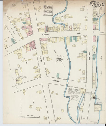 Sanborn Fire Insurance Map from Vassar, Tuscola County, Michigan (1884), Sheet #0002 - Historic Sanborn Fire Insurance Map Print, vintage old map wall art, antique decor, genealogy gift, Michigan Michigan map