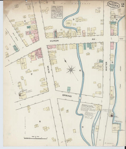 Sanborn Fire Insurance Map from Vassar, Tuscola County, Michigan (1884), Sheet #0002 - Historic Sanborn Fire Insurance Map Print, vintage old map wall art, antique decor, genealogy gift, Michigan Michigan map
