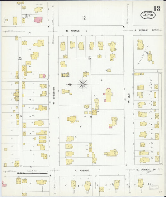 Sanborn Fire Insurance Map from Canton, Fulton County, Illinois (1909), Sheet #0013 - Historic Sanborn Fire Insurance Map Print, vintage old map wall art, antique decor, genealogy gift, Illinois Illinois map