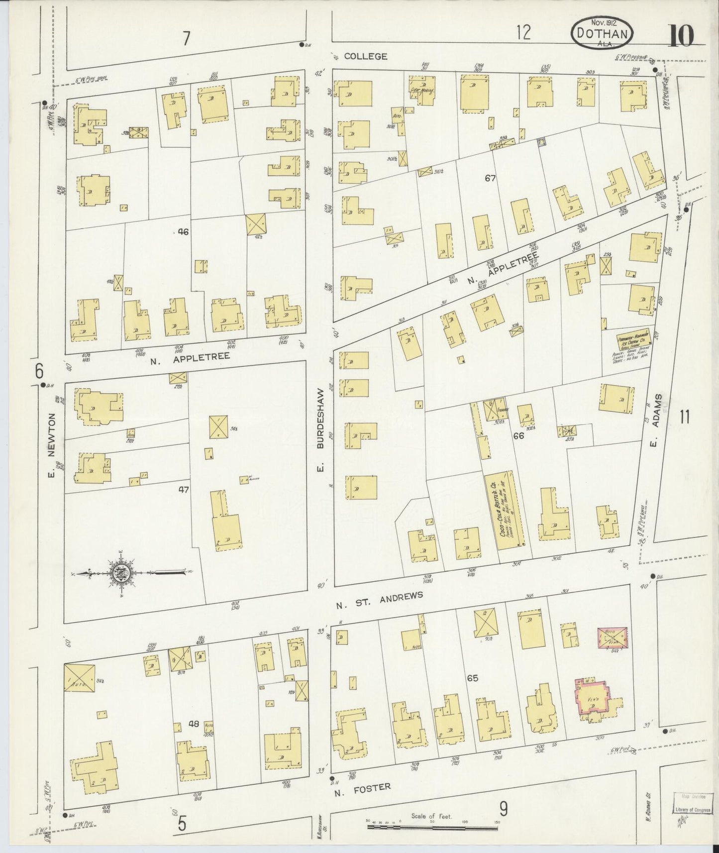 Sanborn Fire Insurance Map from Dothan, Houston County, Alabama (1912), Sheet #0010 - Complete Map Set gallery image, historic Sanborn map, vintage wall art, Alabama Alabama