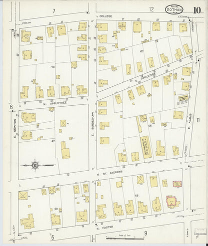 Sanborn Fire Insurance Map from Dothan, Houston County, Alabama (1912), Sheet #0010 - Complete Map Set gallery image, historic Sanborn map, vintage wall art, Alabama Alabama