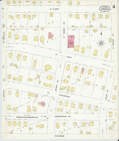 Sanborn Fire Insurance Map from Urbana, Champaign County, Illinois (1909), Sheet #0004 - Complete Map Set gallery image, historic Sanborn map, vintage wall art, Illinois Illinois