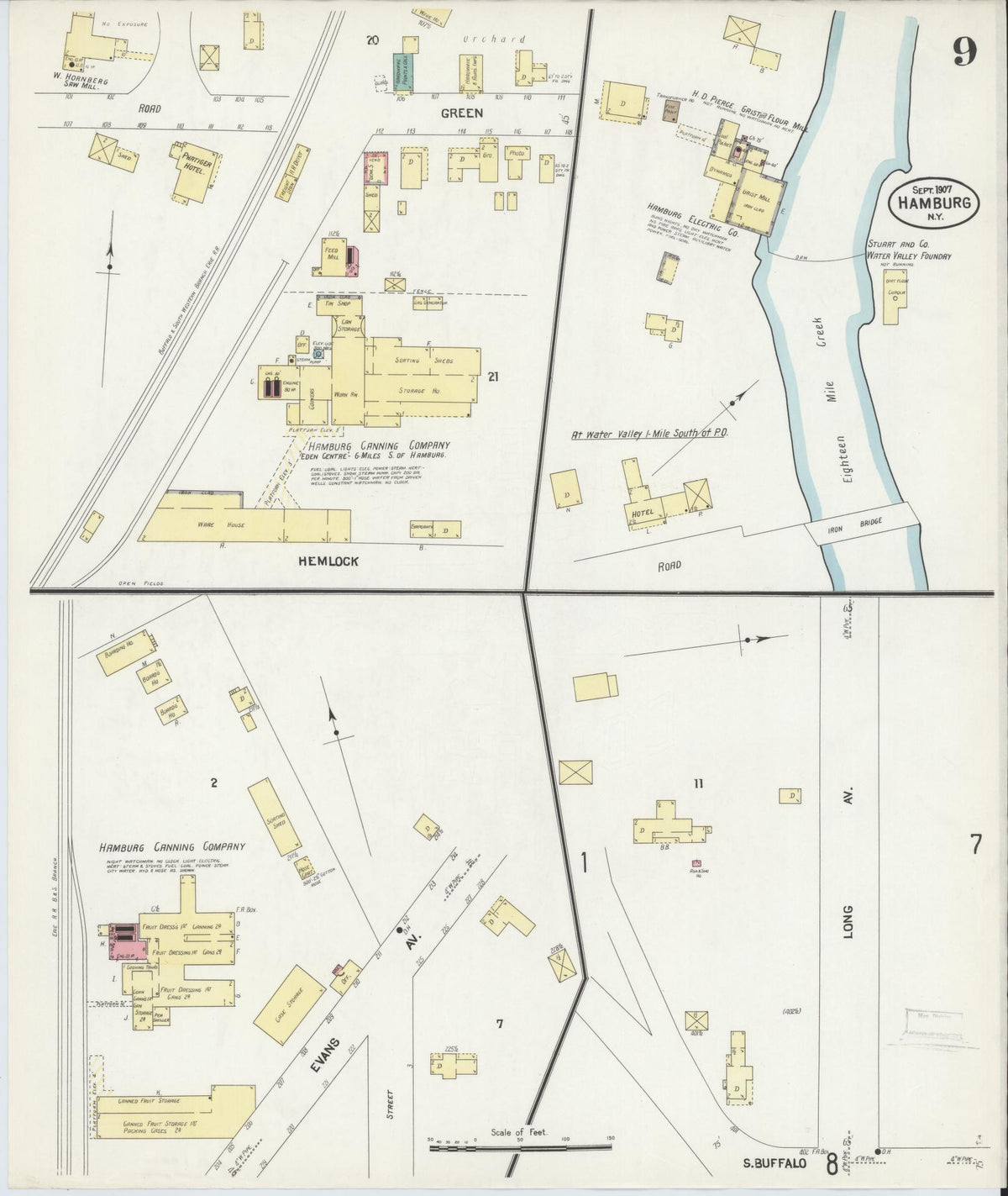 Sanborn Fire Insurance Map from Hamburg, Erie County, New York (1907), Sheet #0009 - Complete Map Set gallery image, historic Sanborn map, vintage wall art, New York New York