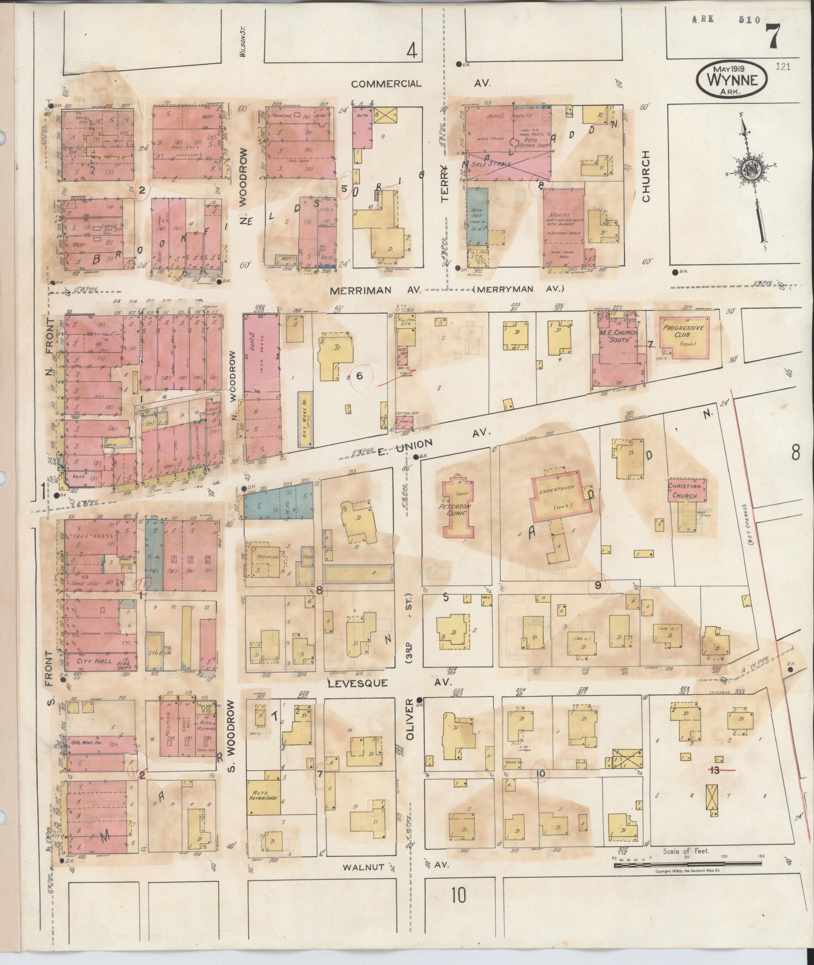 Sanborn Fire Insurance Map from Wynne, Cross County, Arkansas (1945), Sheet #0007 - Complete Map Set gallery image, historic Sanborn map, vintage wall art, Arkansas Arkansas