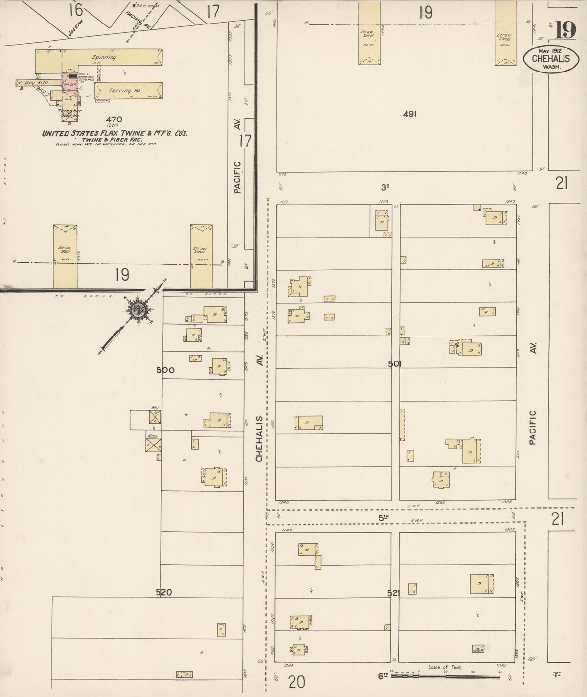 Sanborn Fire Insurance Map from Chehalis, Lewis County, Washington (1912), Sheet #0019 - Historic Sanborn Fire Insurance Map Print, vintage old map wall art, antique decor, genealogy gift, Washington Washington map