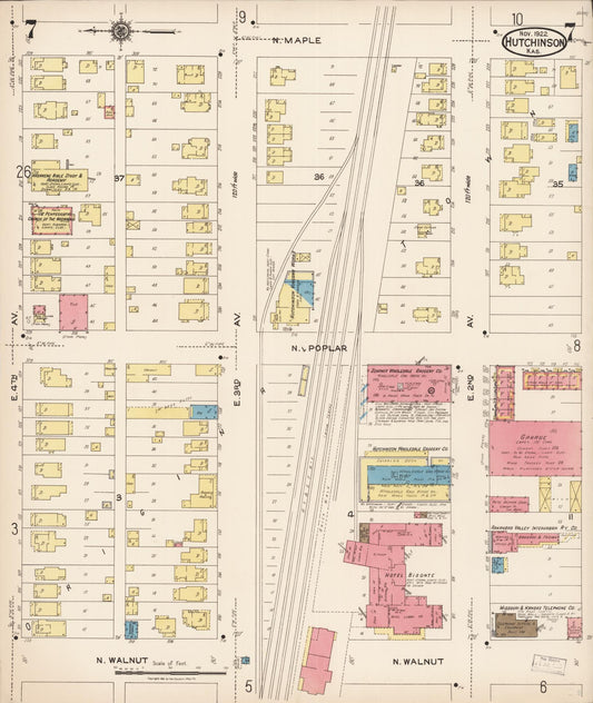 Sanborn Fire Insurance Map from Hutchinson, Reno County, Kansas (1922), Sheet #0008 - Historic Sanborn Fire Insurance Map Print, vintage old map wall art, antique decor, genealogy gift, Kansas Kansas map