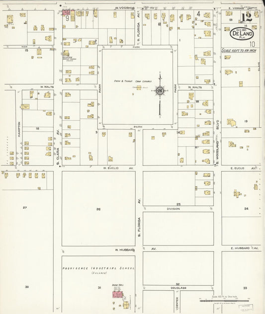 Sanborn Fire Insurance Map from De Land, Volusia County, Florida (1921), Sheet #0012 - Historic Sanborn Fire Insurance Map Print, vintage old map wall art, antique decor, genealogy gift, Florida Florida map