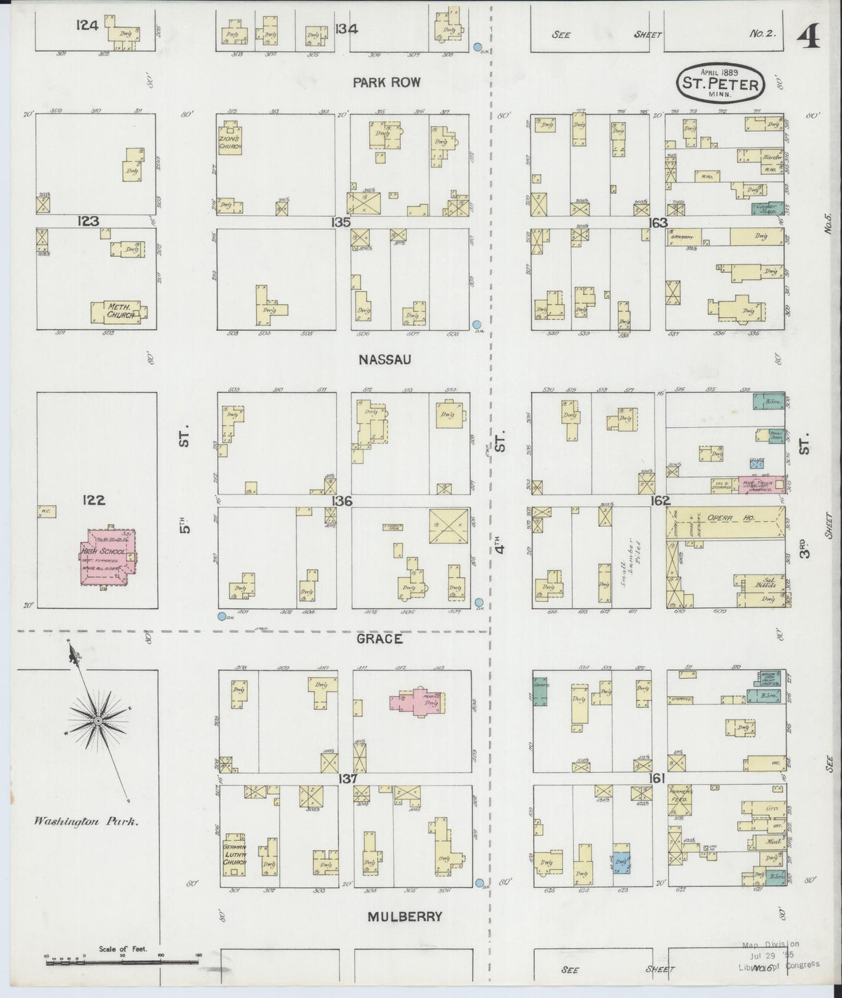 Sanborn Fire Insurance Map from Saint Peter, Nicollet County, Minnesota (1889), Sheet #0004 - Historic Sanborn Fire Insurance Map Print, vintage old map wall art, antique decor, genealogy gift, Minnesota Minnesota map