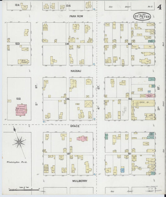 Sanborn Fire Insurance Map from Saint Peter, Nicollet County, Minnesota (1889), Sheet #0004 - Historic Sanborn Fire Insurance Map Print, vintage old map wall art, antique decor, genealogy gift, Minnesota Minnesota map
