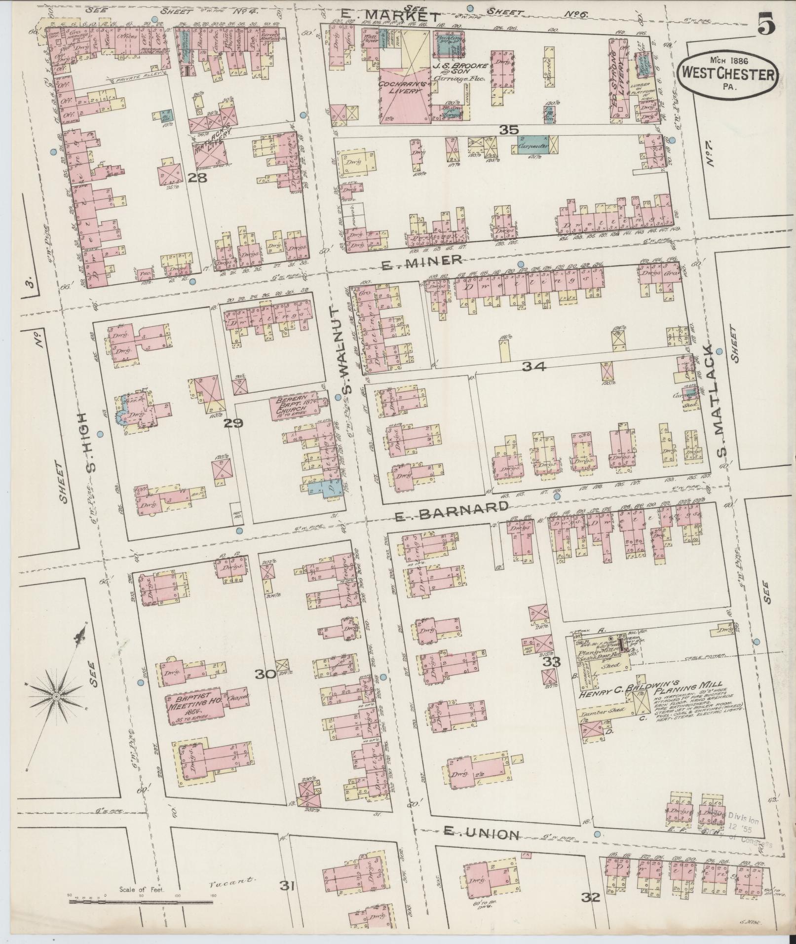 Sanborn Fire Insurance Map from West Chester, Chester County, Pennsylvania (1886), Sheet #0005 - Complete Map Set gallery image, historic Sanborn map, vintage wall art, Pennsylvania Pennsylvania