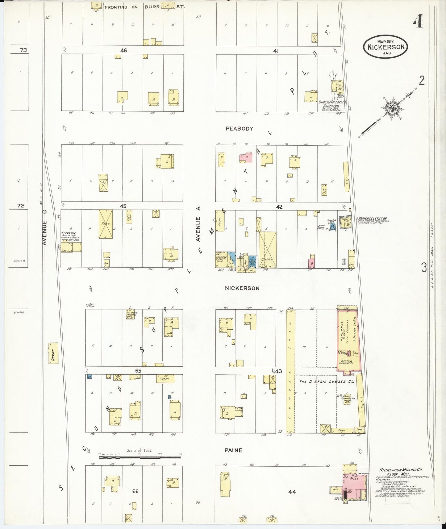 Sanborn Fire Insurance Map from Nickerson, Reno County, Kansas (1912), Sheet #0004 - Complete Map Set gallery image, historic Sanborn map, vintage wall art, Kansas Kansas