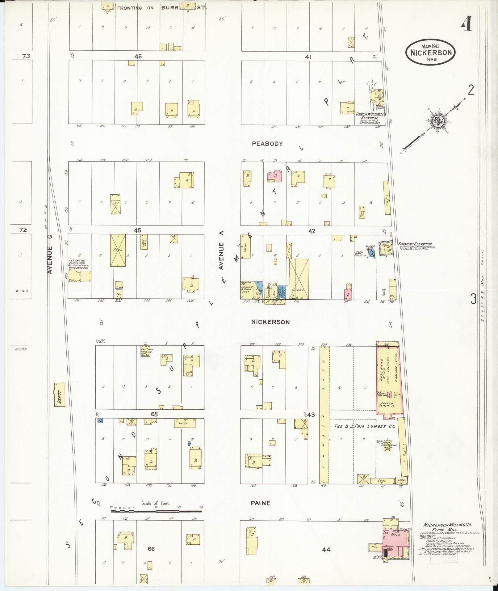 Sanborn Fire Insurance Map from Nickerson, Reno County, Kansas (1912), Sheet #0004 - Complete Map Set gallery image, historic Sanborn map, vintage wall art, Kansas Kansas