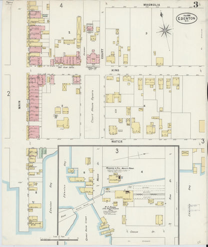 Sanborn Fire Insurance Map from Edenton, Chowan County, North Carolina (1898), Sheet #0003 - Historic Sanborn Fire Insurance Map Print, vintage old map wall art, antique decor, genealogy gift, North Carolina North Carolina map