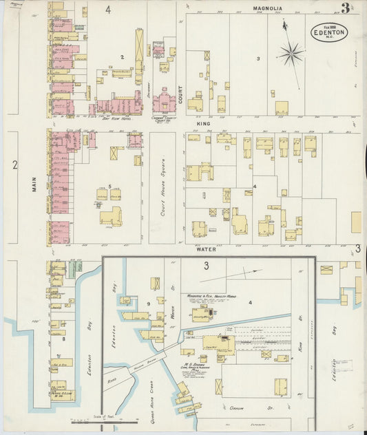 Sanborn Fire Insurance Map from Edenton, Chowan County, North Carolina (1898), Sheet #0003 - Historic Sanborn Fire Insurance Map Print, vintage old map wall art, antique decor, genealogy gift, North Carolina North Carolina map