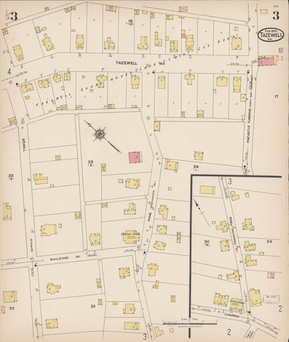 Sanborn Fire Insurance Map from Tazewell, Tazewell County, Virginia (1923), Sheet #0003 - Historic Sanborn Fire Insurance Map Print, vintage old map wall art, antique decor, genealogy gift, Virginia Virginia map
