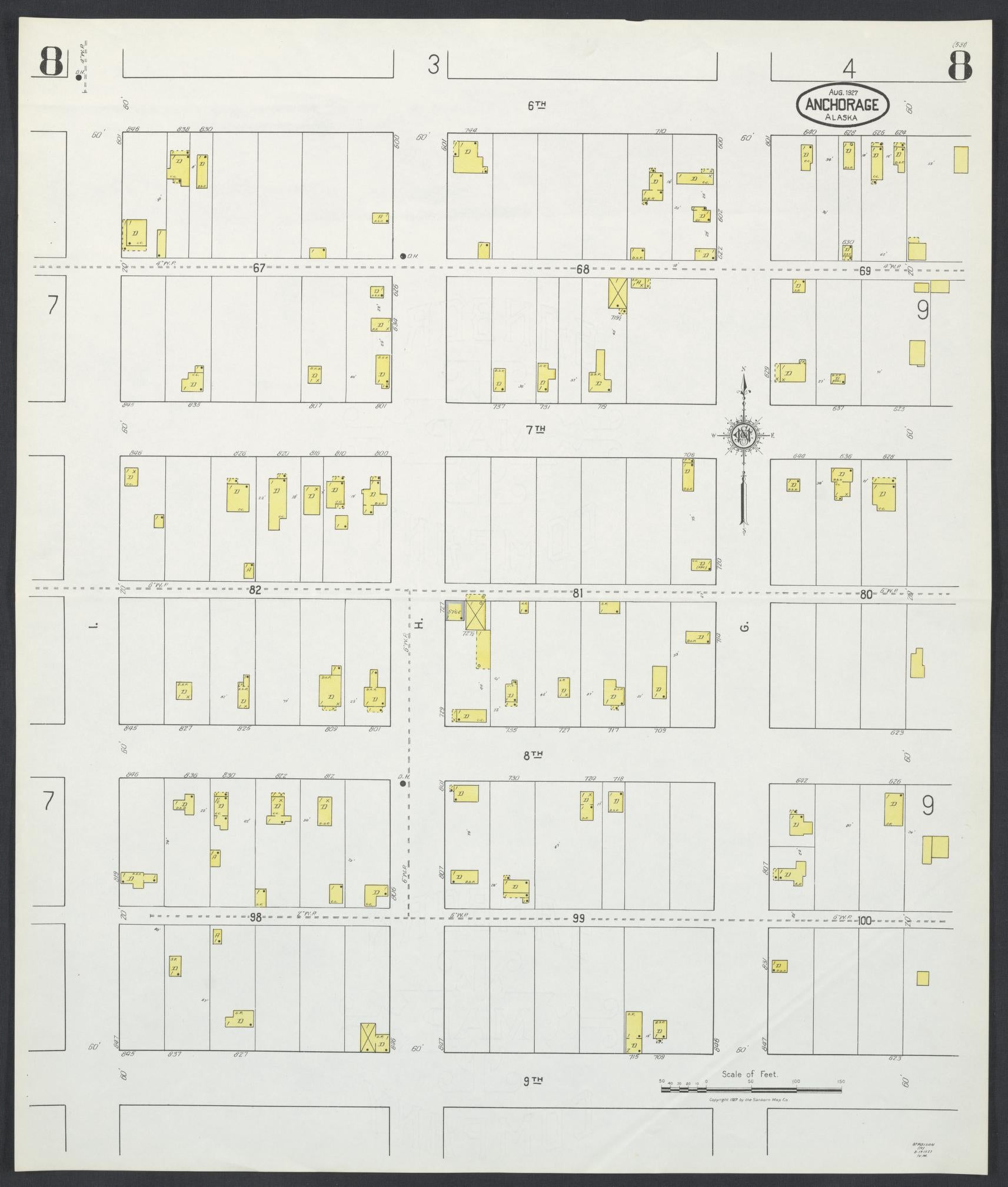 Sanborn Fire Insurance Map from Anchorage, Anchorage Census Division, Alaska (1927), Sheet #0008 - Complete Map Set gallery image, historic Sanborn map, vintage wall art, Alaska Alaska