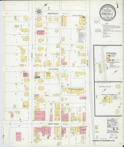 Sanborn Fire Insurance Map from Hawesville, Hancock County, Kentucky (1903), Sheet #0001 - Complete Map Set gallery image, historic Sanborn map, vintage wall art, Kentucky Kentucky